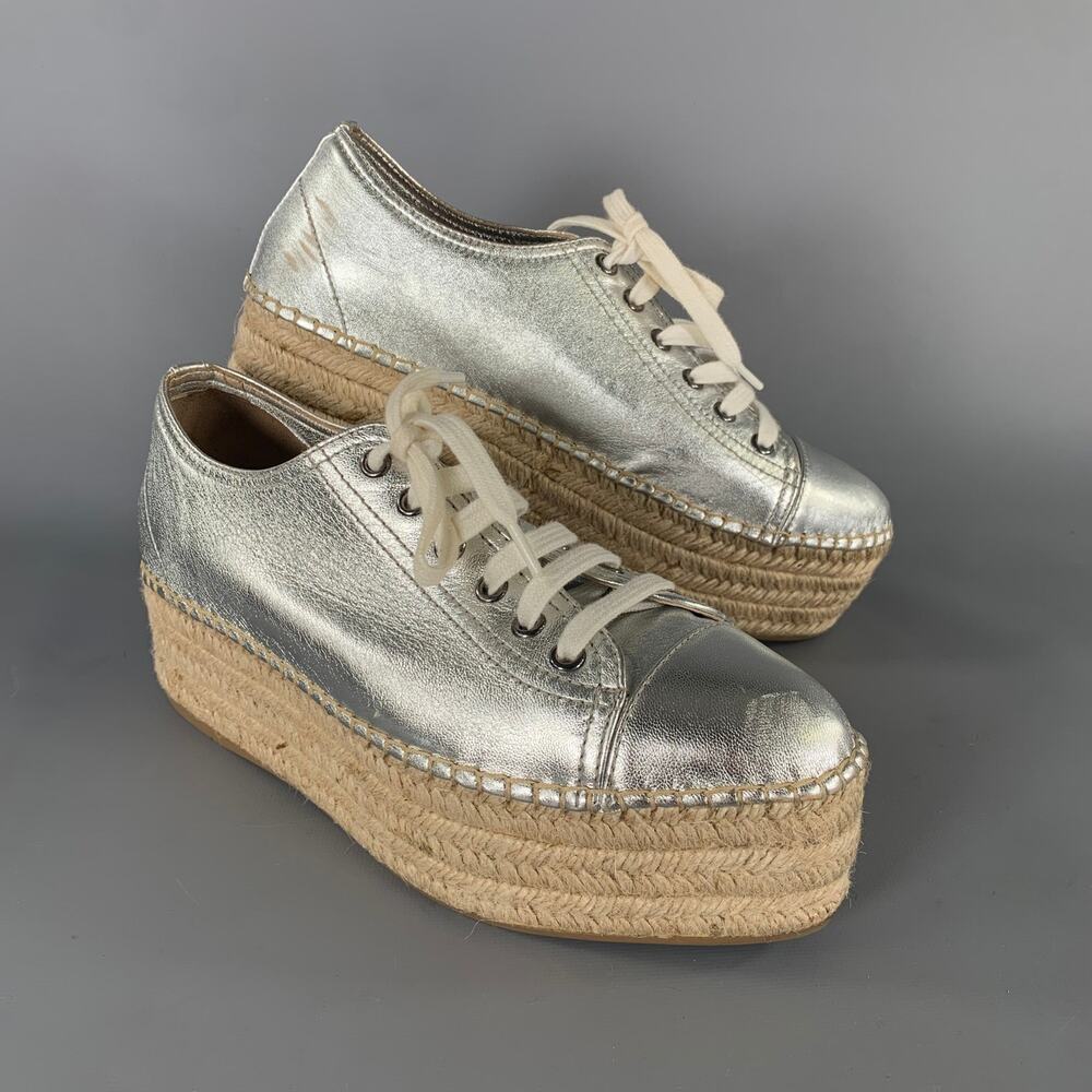 MIU MIU Size 8 Silver Espadrille Platform Sneakers